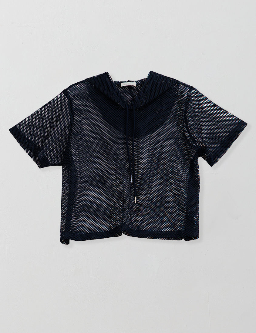 Casual Sporty Mesh Hooded Plus Size Top