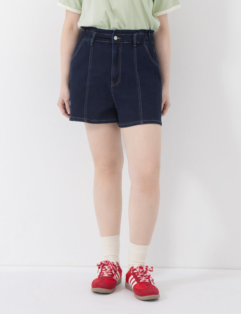 Playful Bubble Hem Stitch Plus Size Denim Shorts