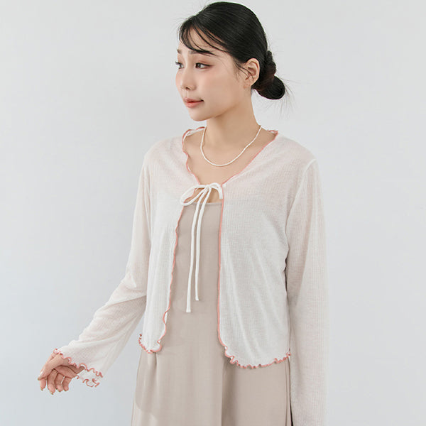 MISS. Contrast Ruffle Tie-Front Plus Size Cardigan