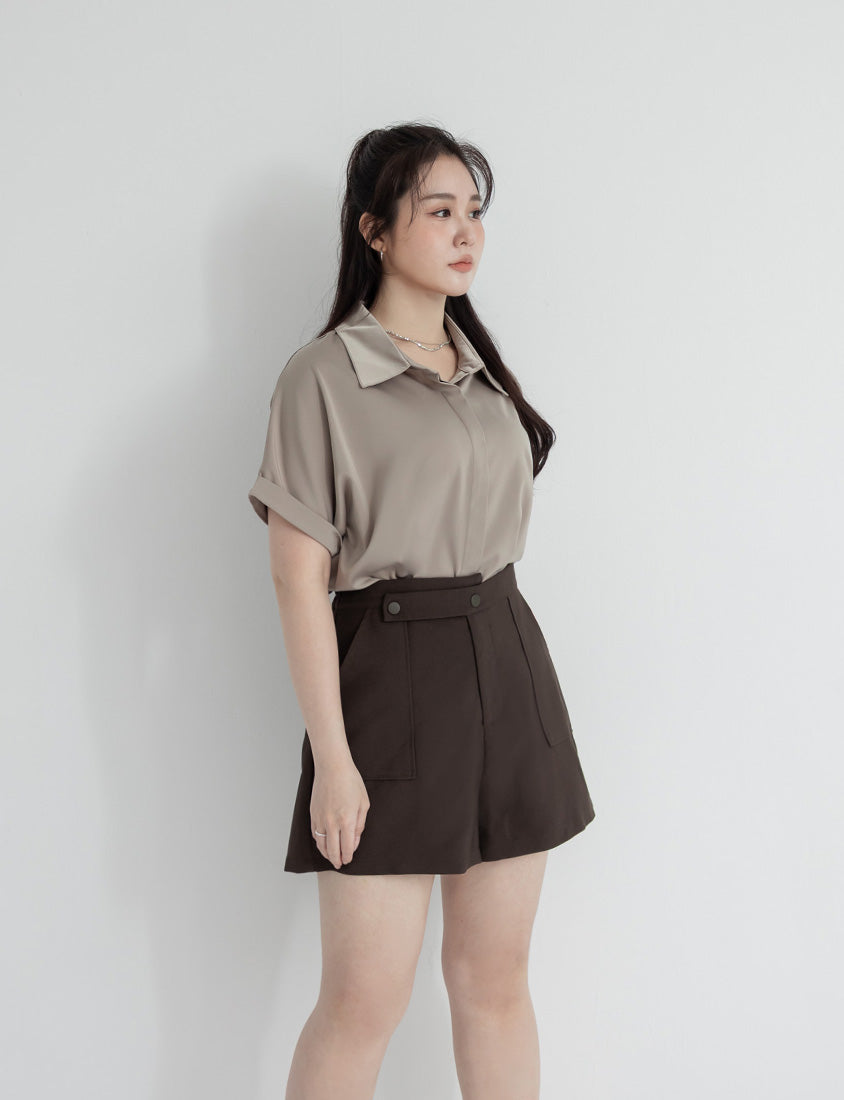 MISS. Minimal Satin Rolled Sleeve Plus Size Shirt