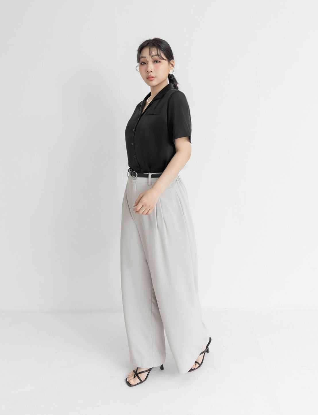 MISS. Minimal Textured Cuban Collar Plus Size Shirt