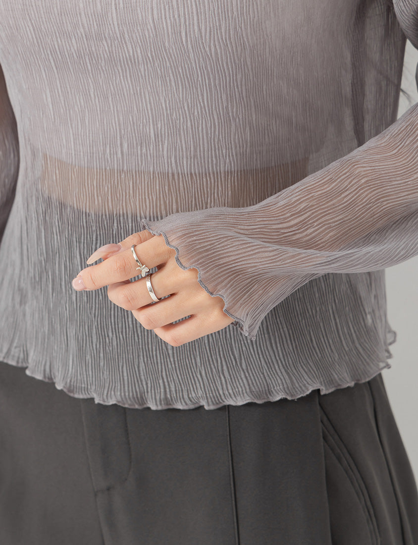 MISS. Ethereal Crinkle Sheer Mock-Neck Plus Size Top