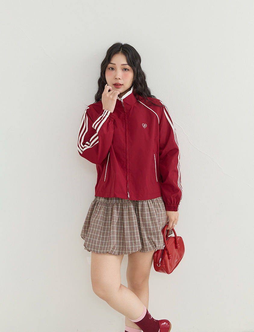 Korean-Inspired Retro Contrast Sporty Stand Collar Plus Size Jacket