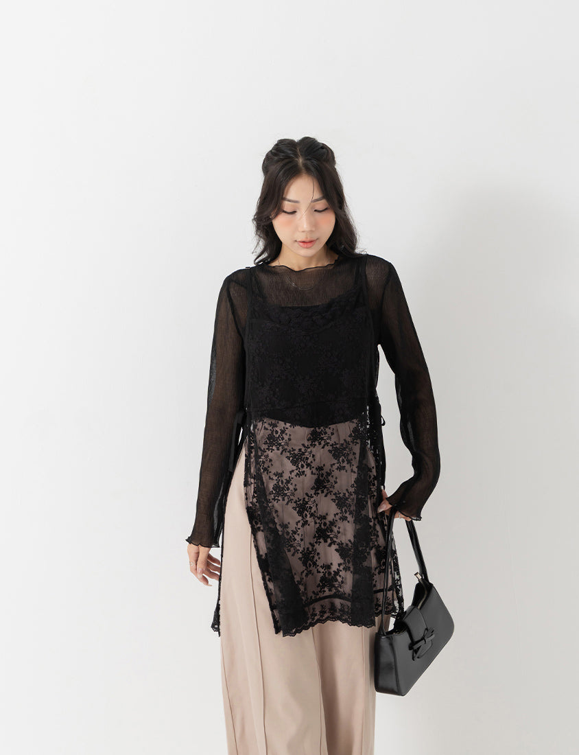 MISS. Lace Embroidered Side-Tie Layering Plus Size Vest