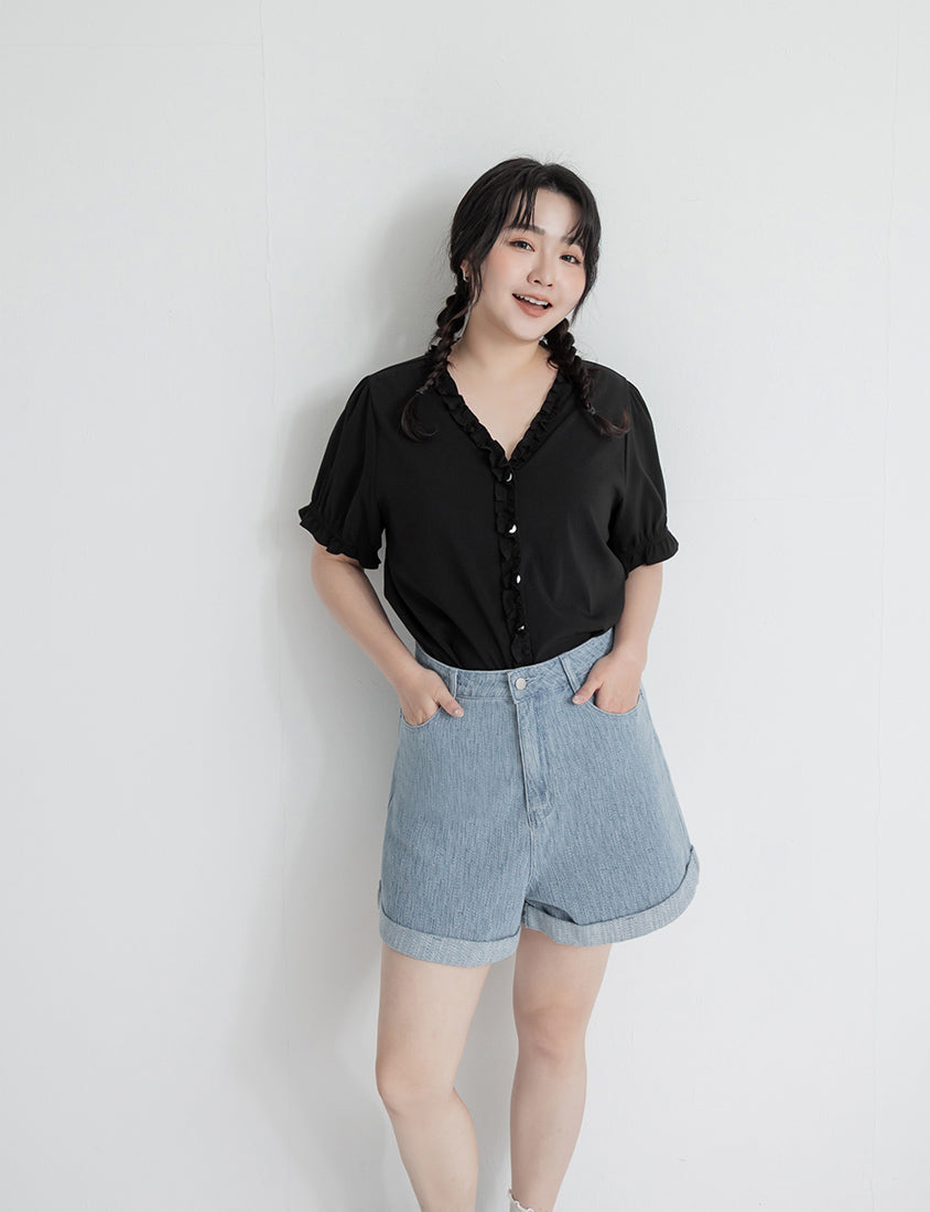Romantic Ruffle V-Neck Short Sleeve Plus Size Blouse
