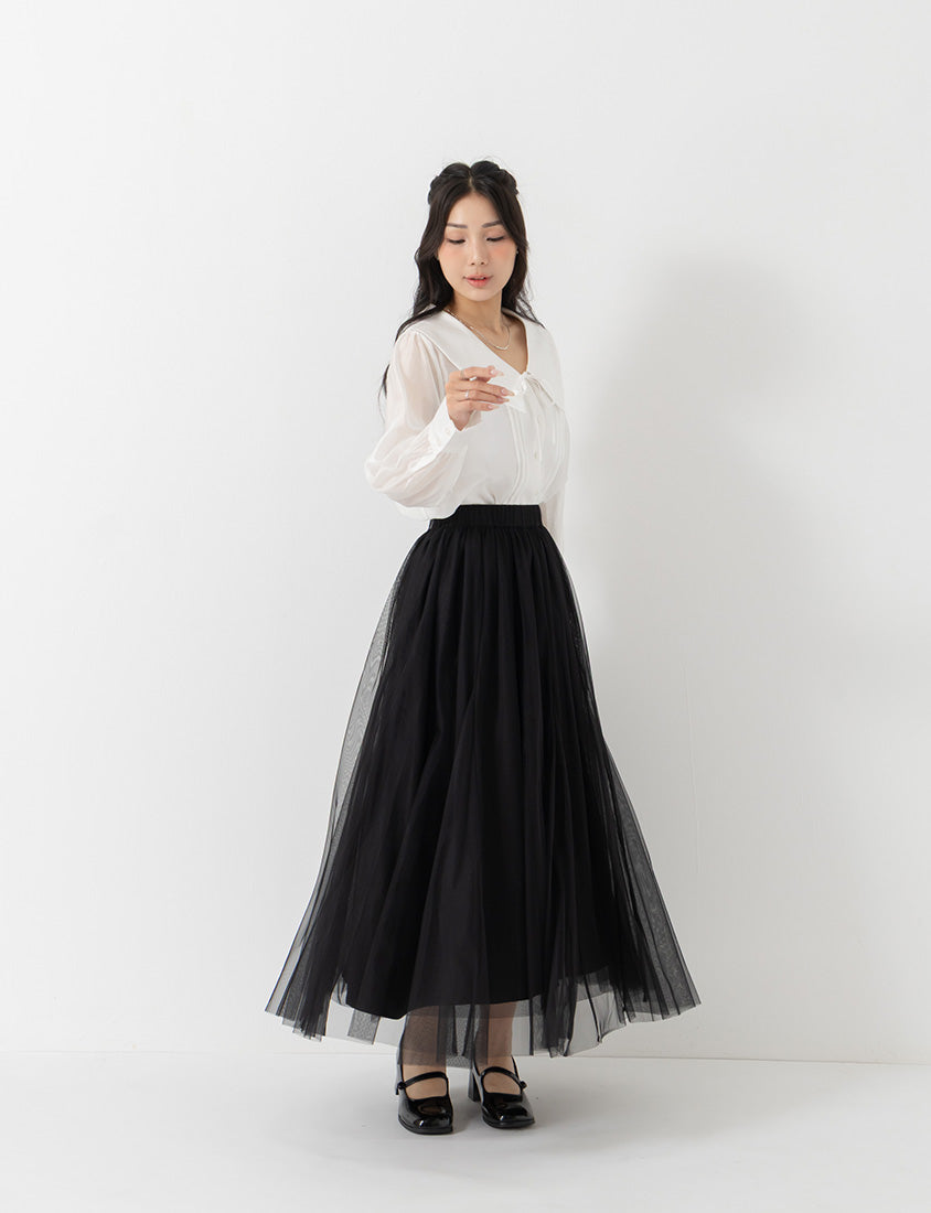 MISS. Elegant Flared Tiered Tulle Plus Size Maxi Skirt