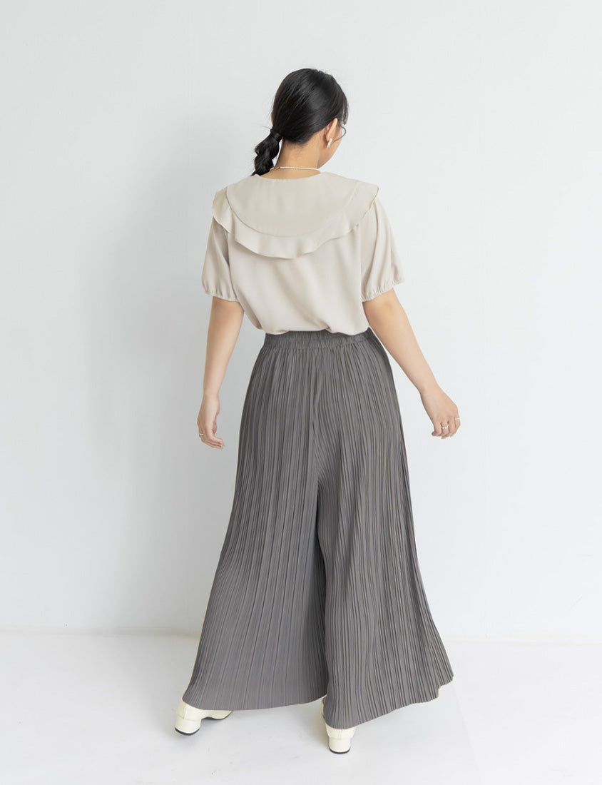 Silky Cool Fine Pleated  Plus Size Wide-Leg Pants