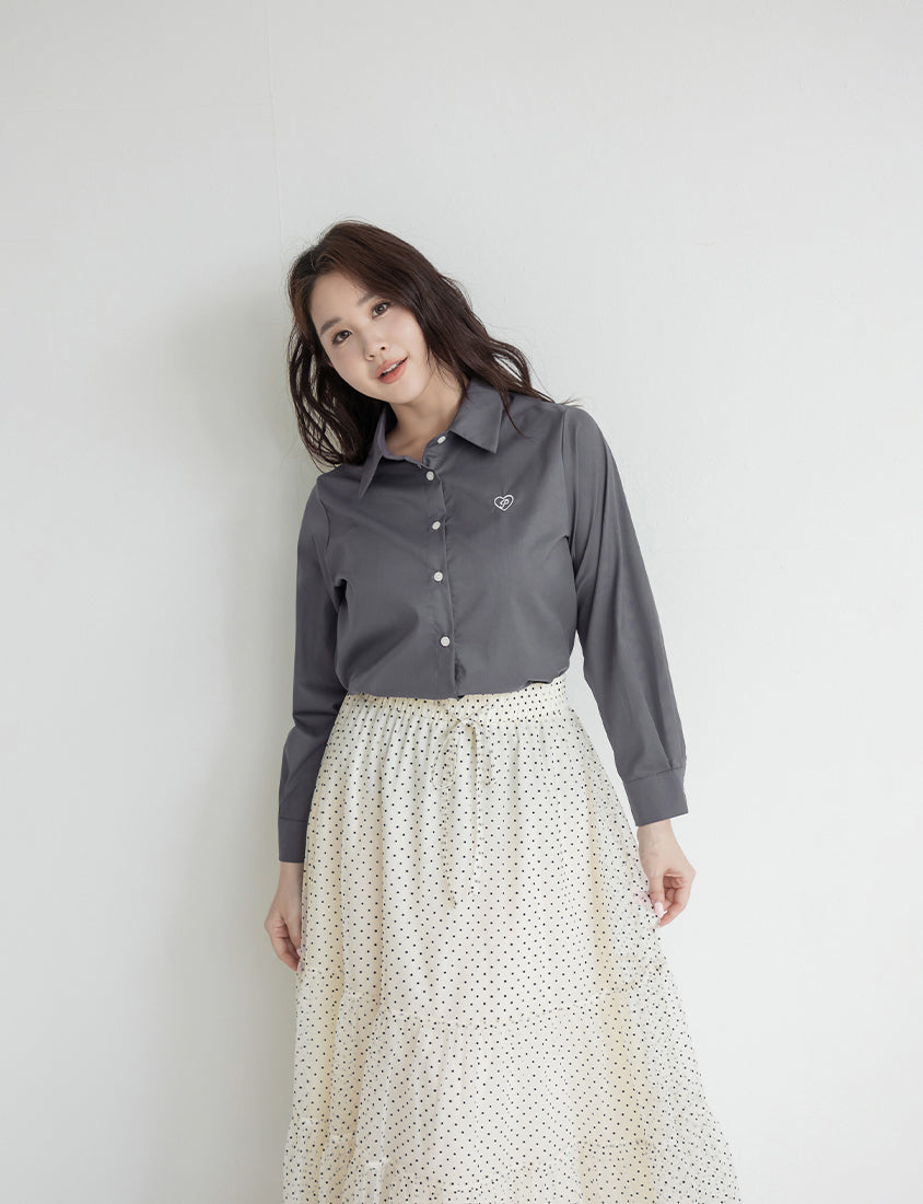 Heart Logo Embroidered Oversized Boyfriend Plus Size Shirt