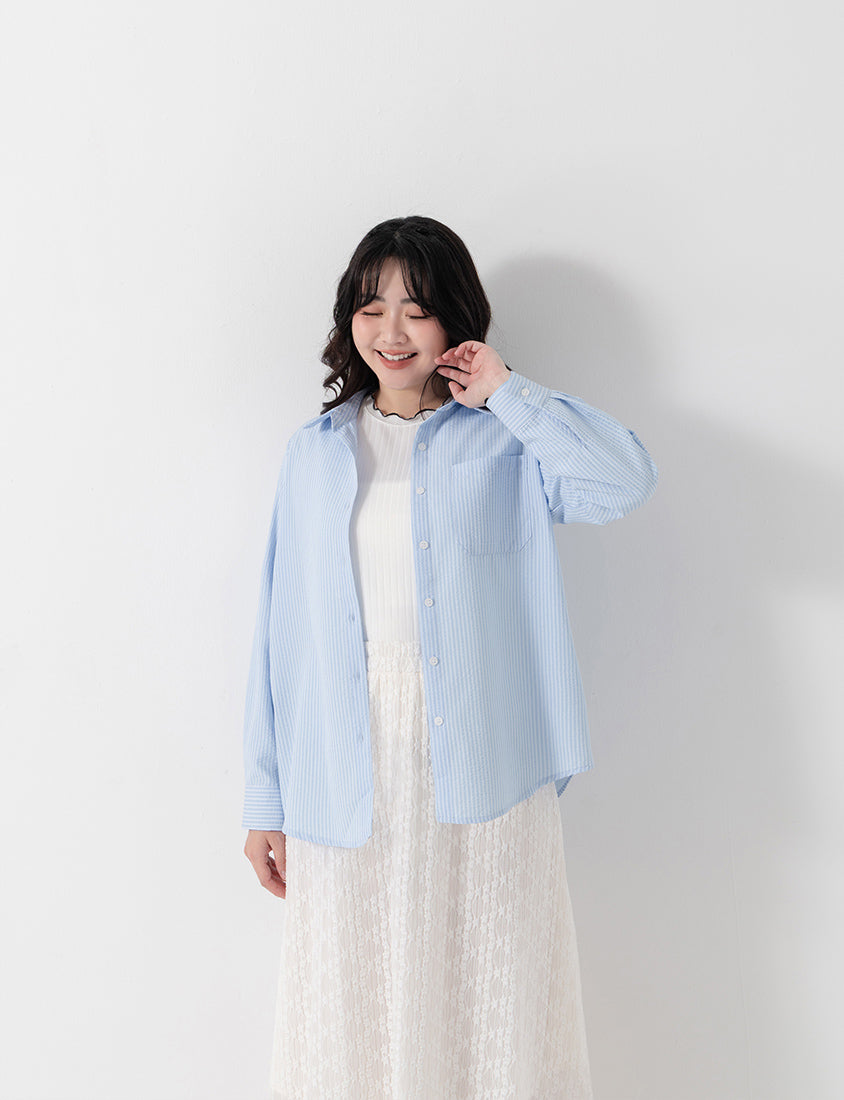 Textured Crinkle Stripe Plus Size Shirt