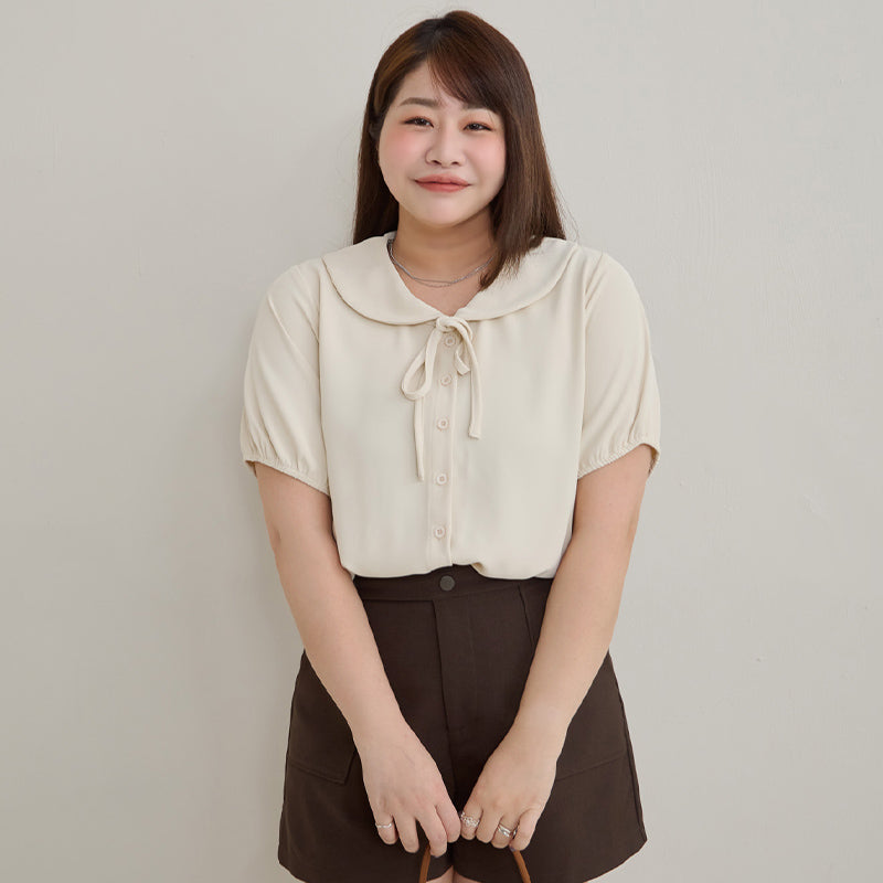 MISS. Silky Cool Wrinkle-Resistant Tie-Front Plus Size Collar Shirt