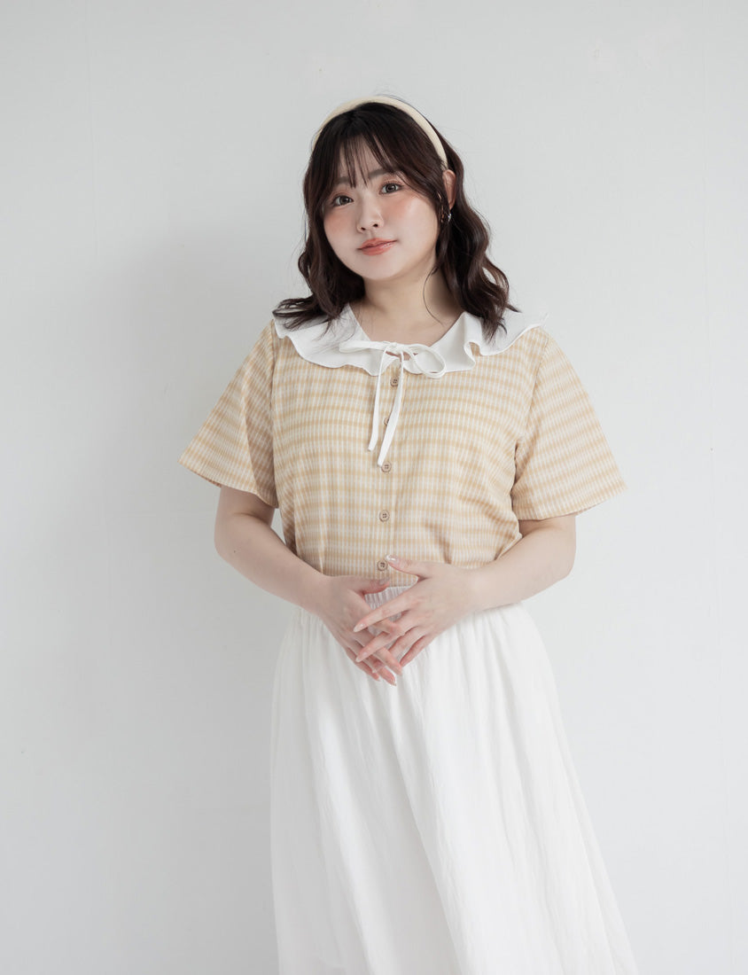 Fresh Contrast Ruffle Plaid Plus Size Shirt