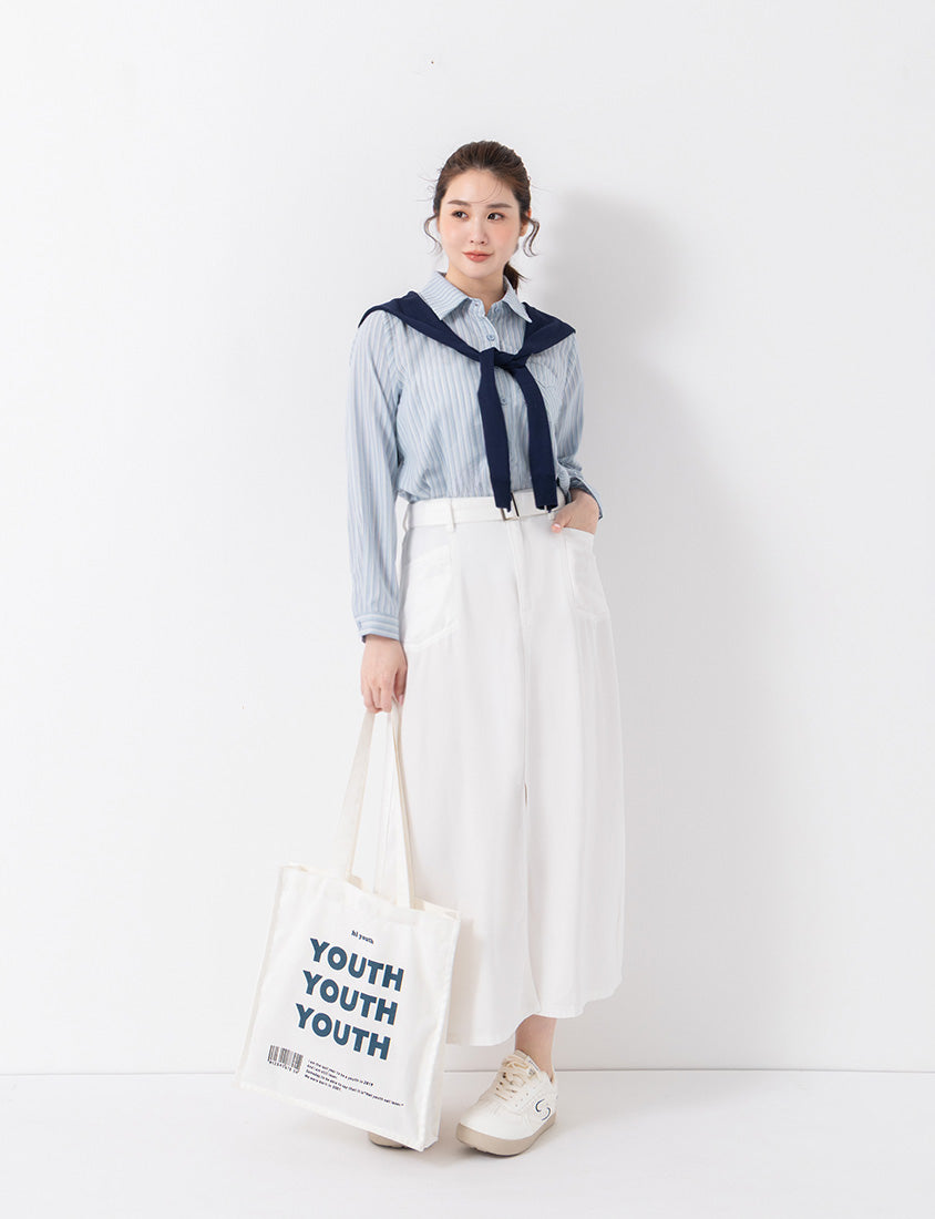 Contrast Stripe Long Sleeve Plus Size Shirt (With Shawl)