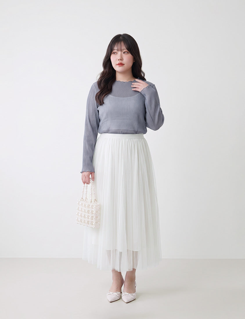 MISS. Elegant Flared Tiered Tulle Plus Size Maxi Skirt