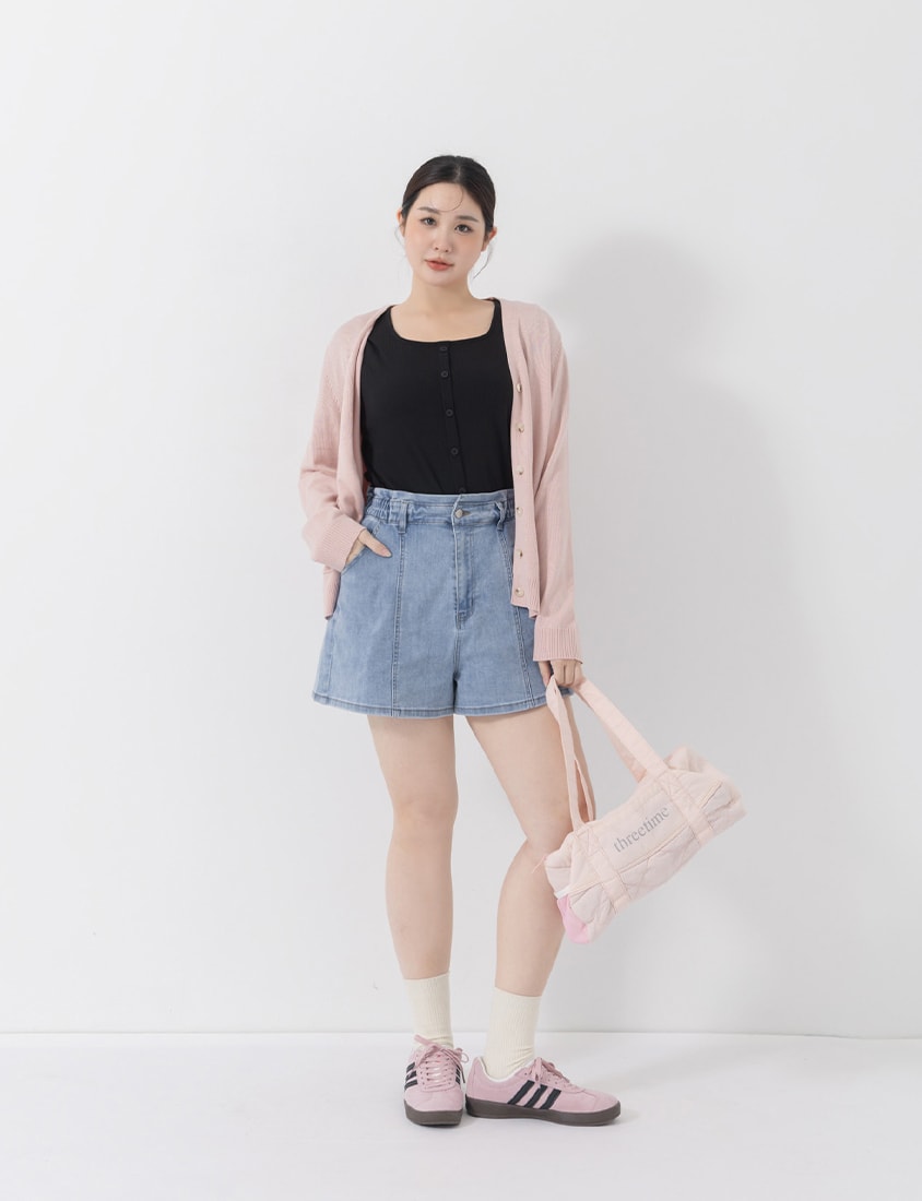 Playful Bubble Hem Stitch Plus Size Denim Shorts
