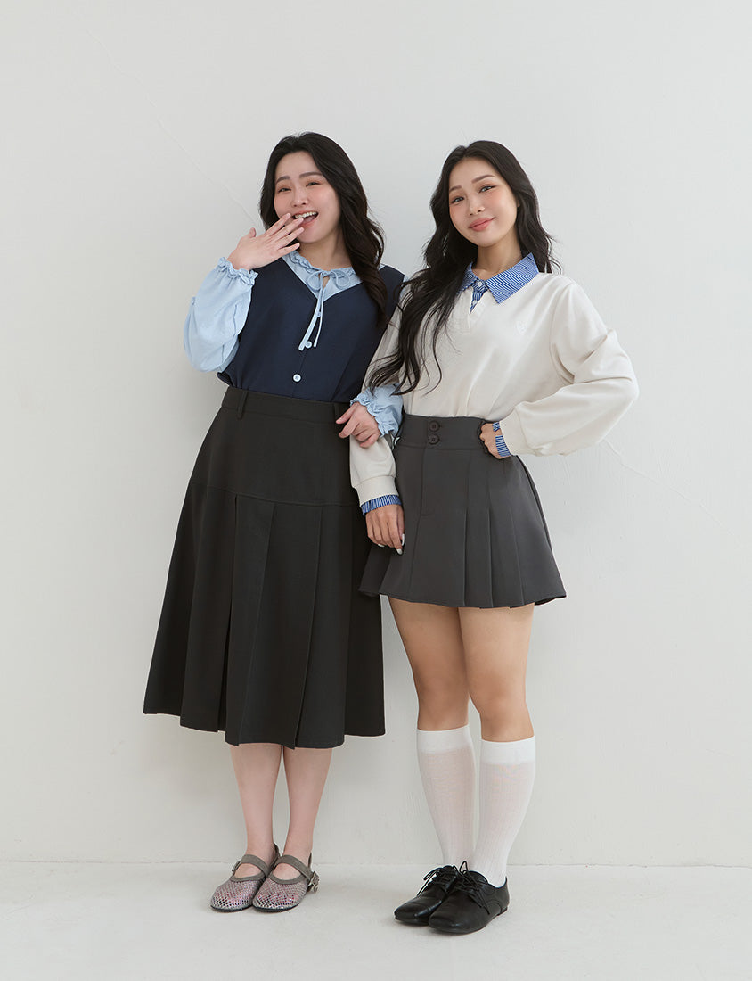 Preppy Wide Pleated Plus Size Midi Skirt