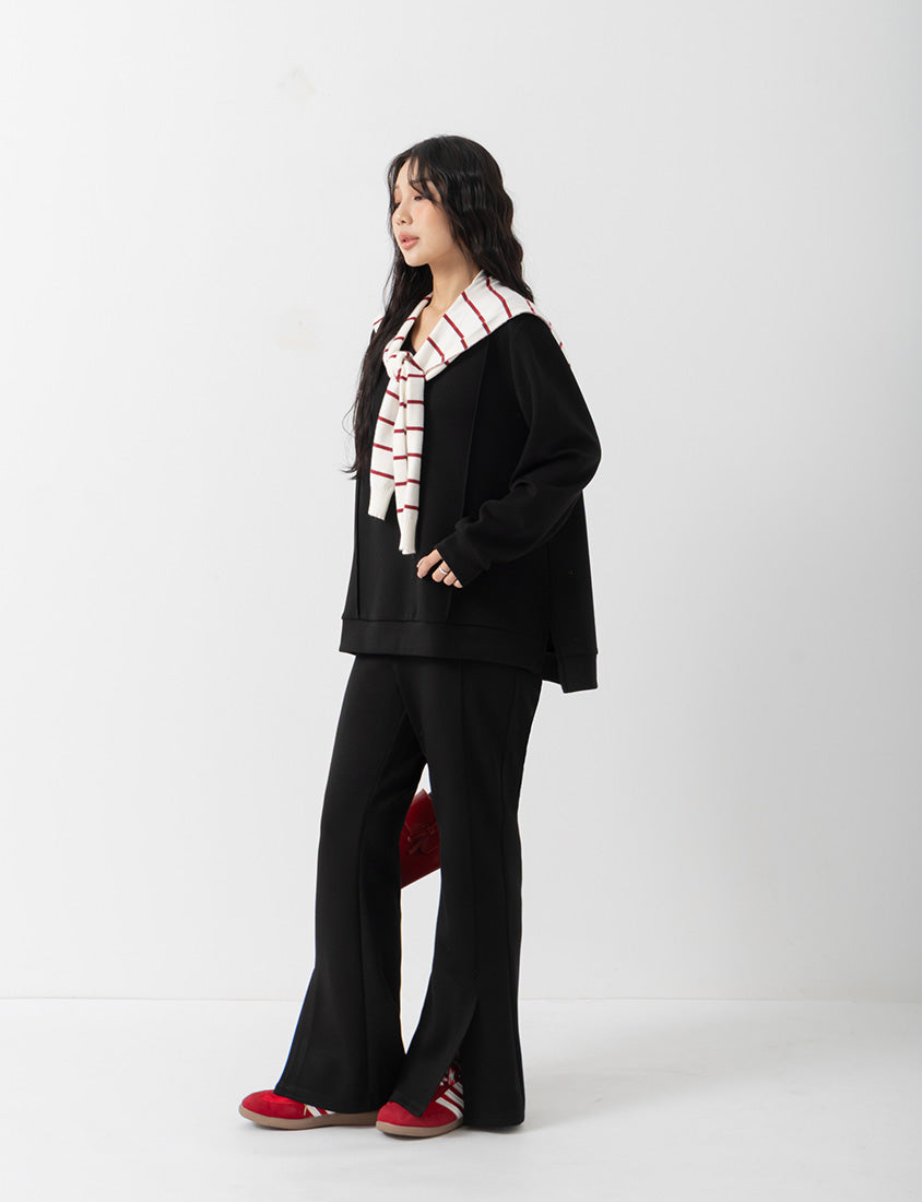 QQ Yogurt Touch Cotton Asymmetric Double-Button Plus Size Flare Pants