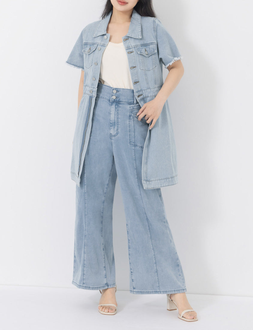 2-Way Stitch Detail Plus Size Denim Mini Dress