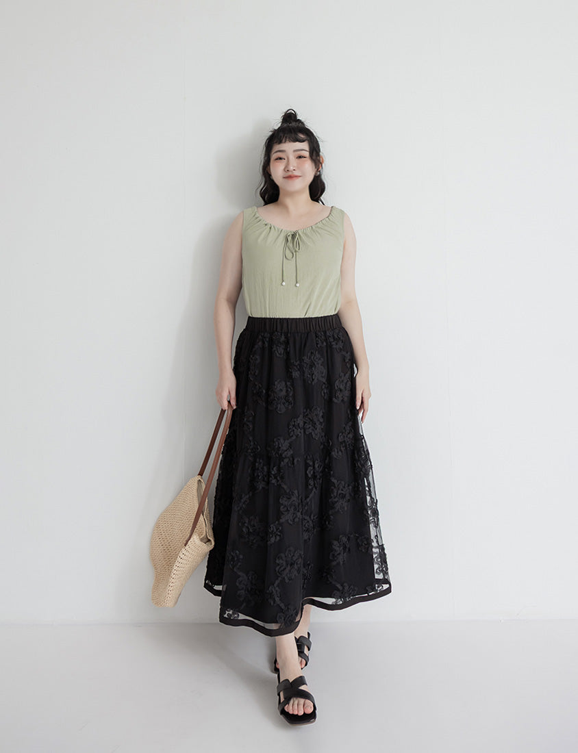 3D Floral Tiered Mesh Plus Size Maxi Skirt