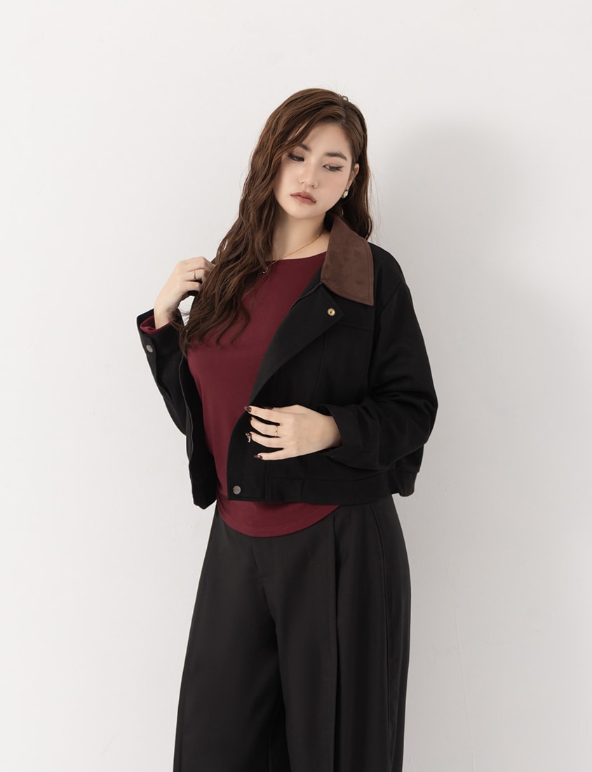 MUA! Versatile Round Neck Side Pleated Plus Size Long Sleeve Top
