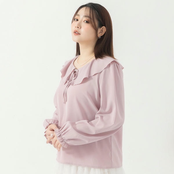MISS. Soft Ruffle Collar Plus Size Puff Sleeve Top