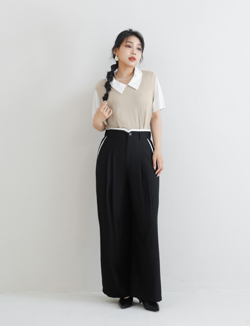 MISS. Contrast Waist Pleated Plus Size Trousers