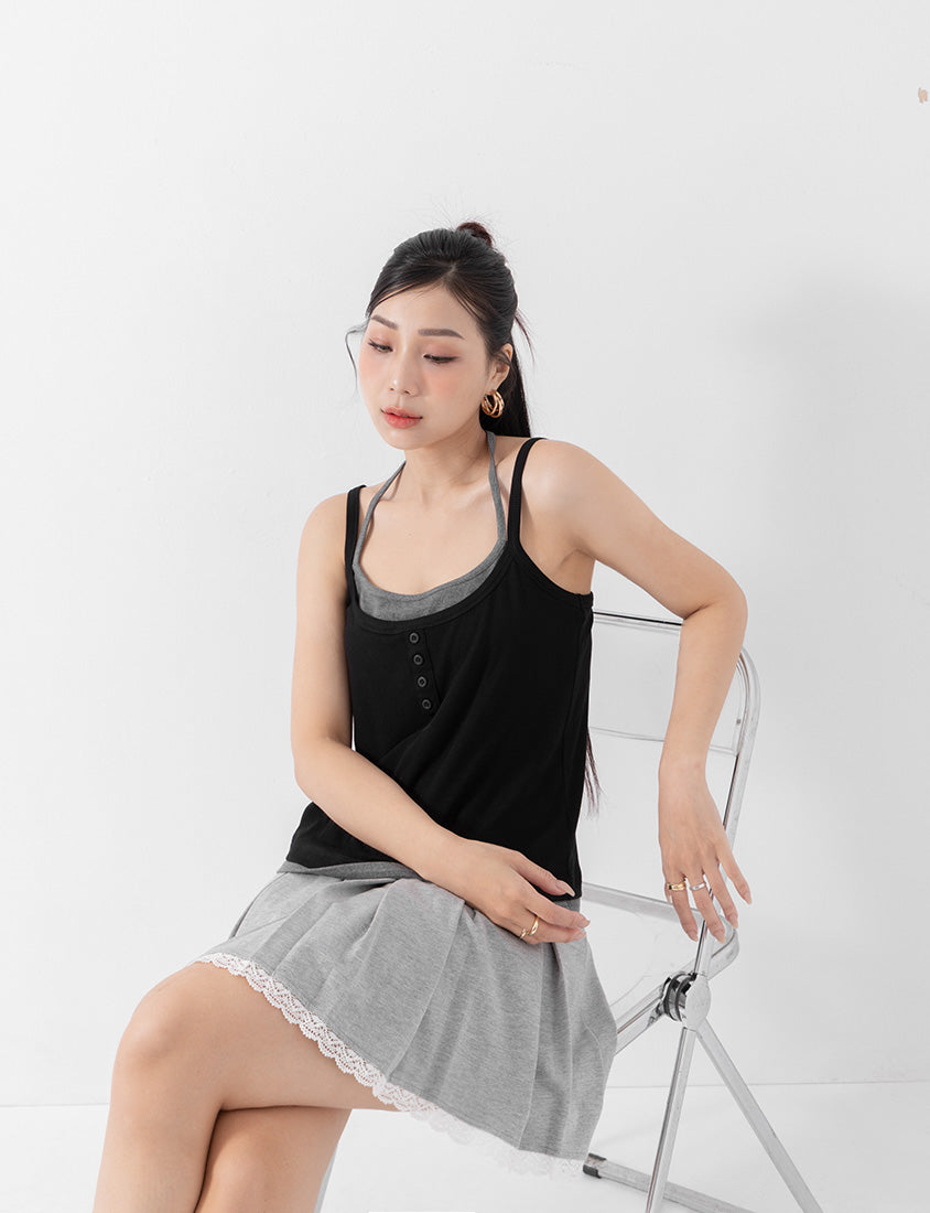 MUA! Contrast Faux Two Piece Button Front Plus Size Tank Top
