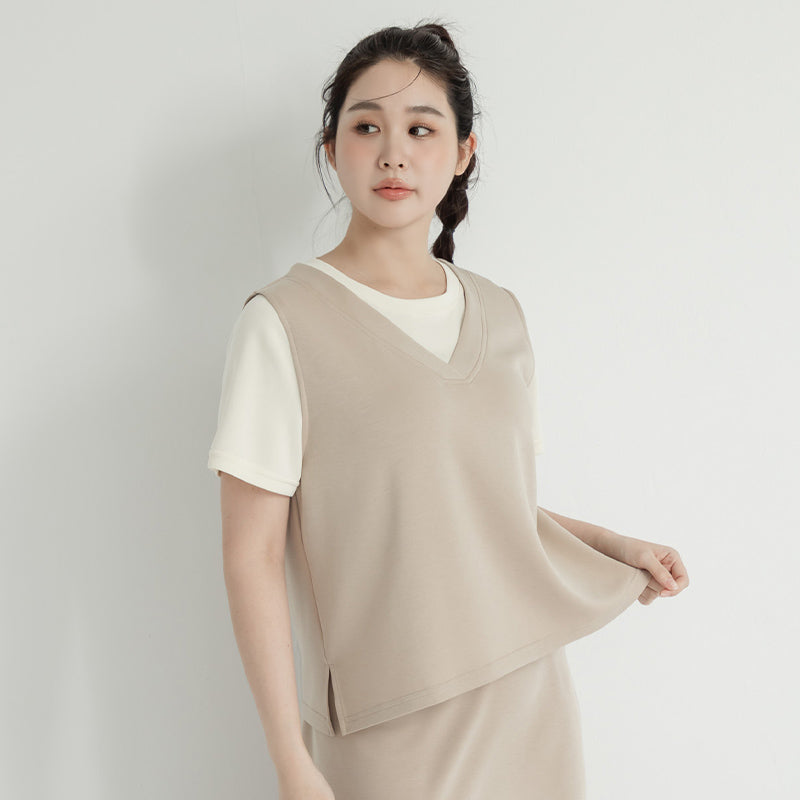 Instant Icy Cooling Cloud Cotton Faux Two Piece Plus Size Tee