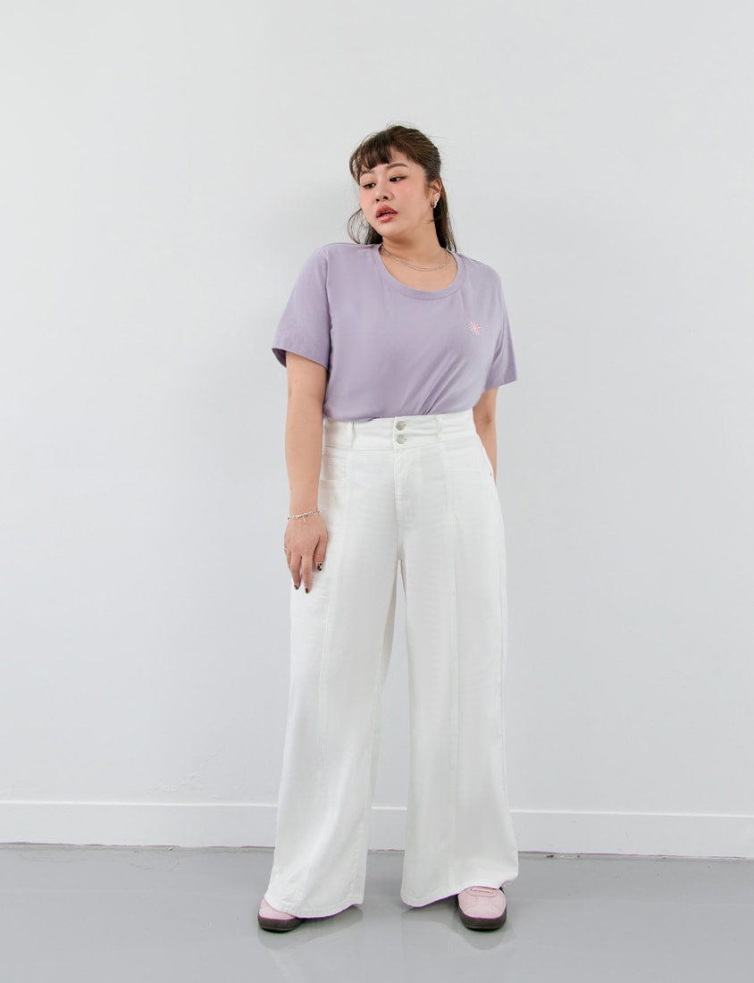 Apple-Shaped Friendly! Perfect Fit Twill Cotton Plus Size Wide Pants