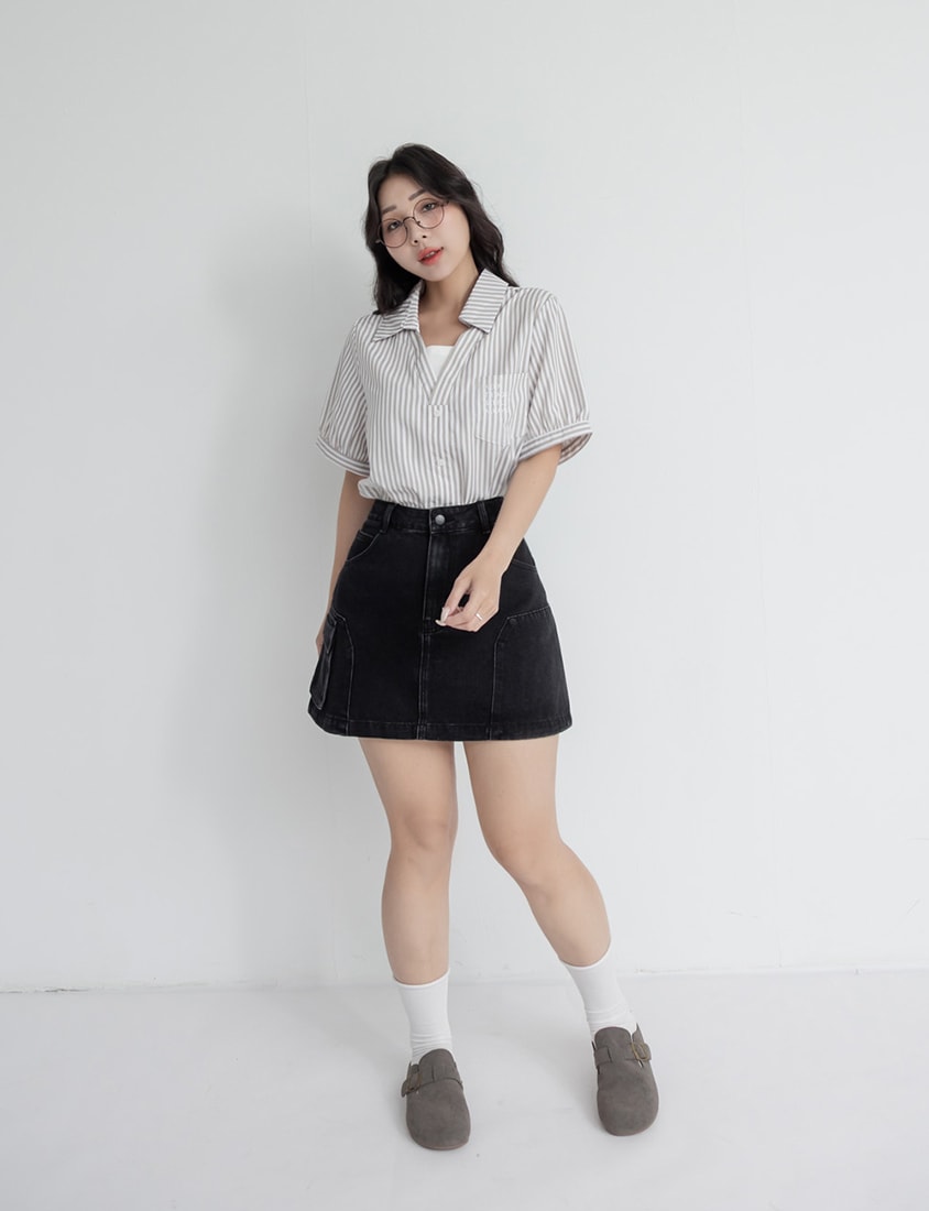 Faux Two Piece Stripe Collar Plus Size Top