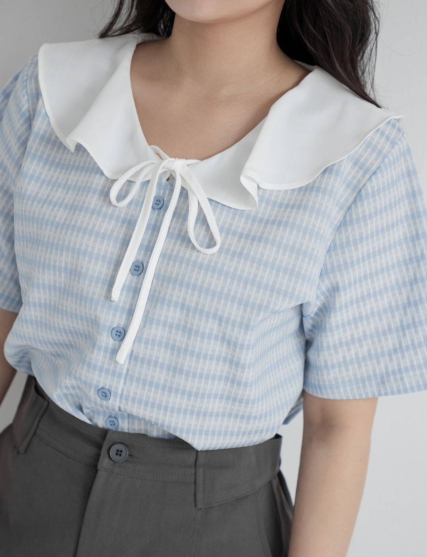 Fresh Contrast Ruffle Plaid Plus Size Shirt