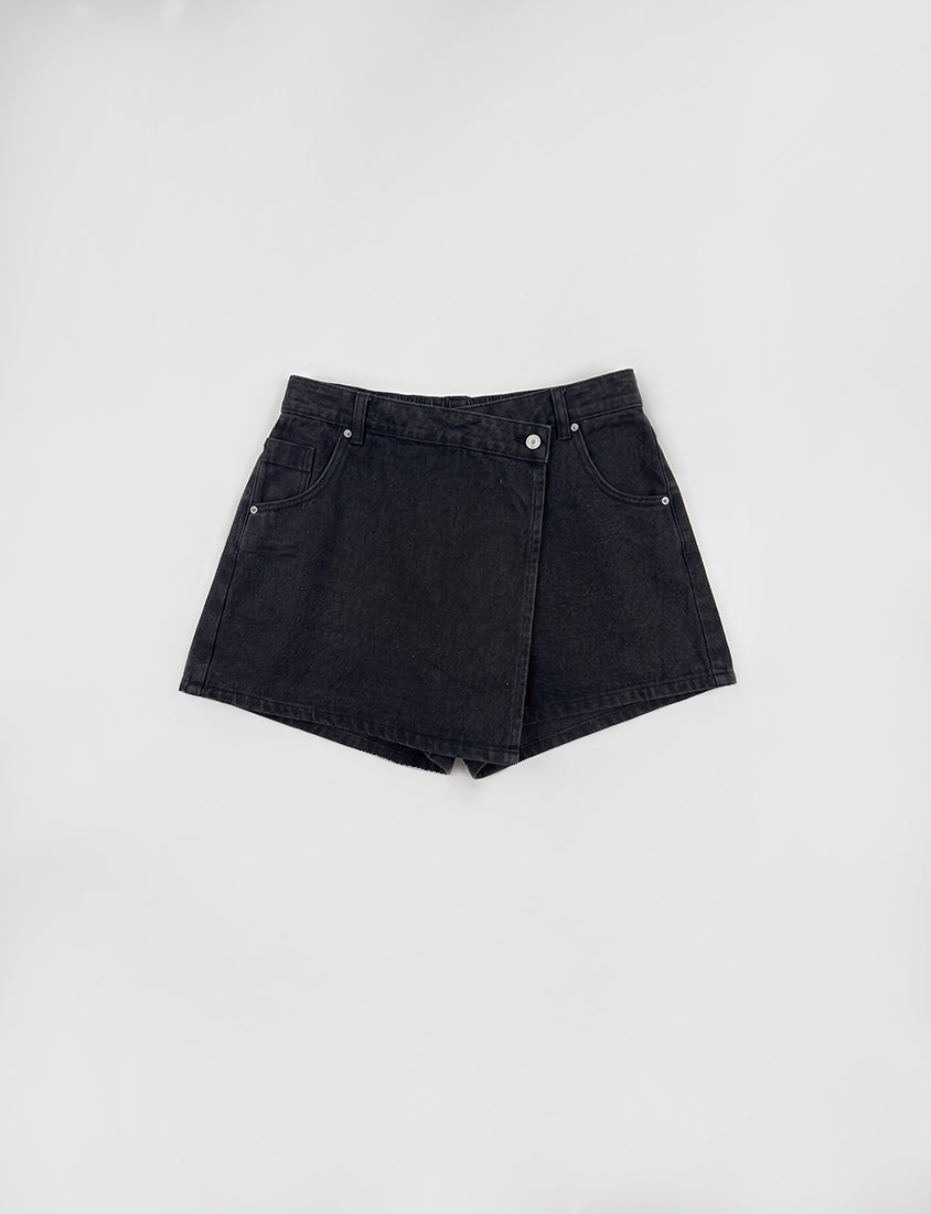 Slim Fit A-Line Wrap Plus Size Denim Skort