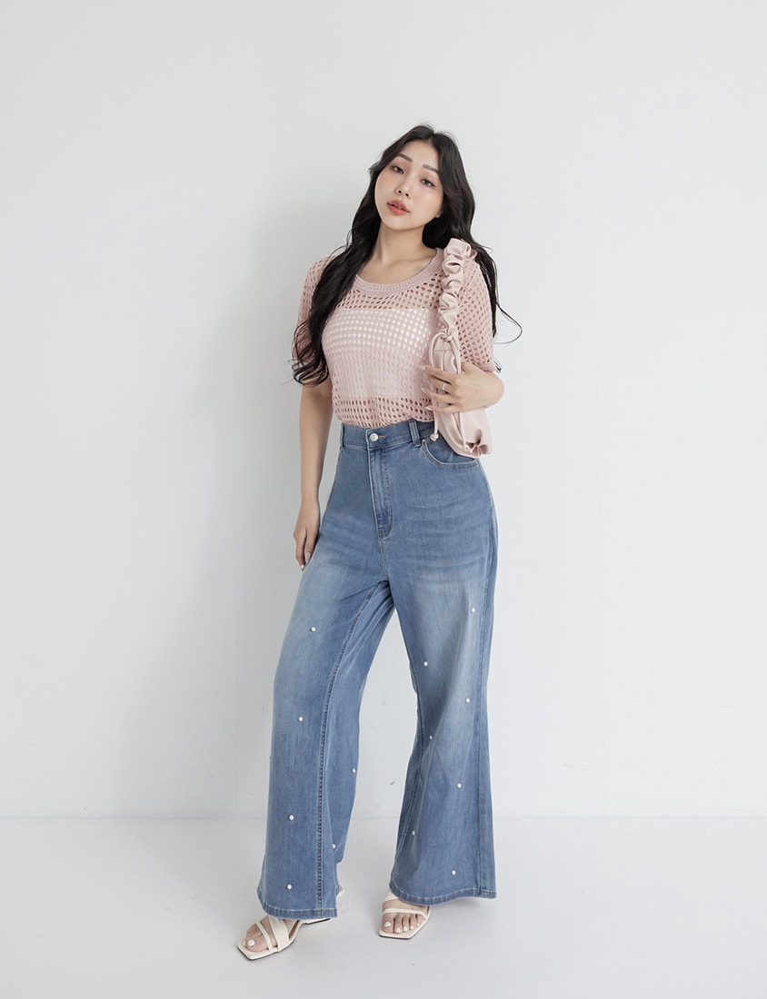 Summer Hollow Knit Short Sleeve Plus Size Top