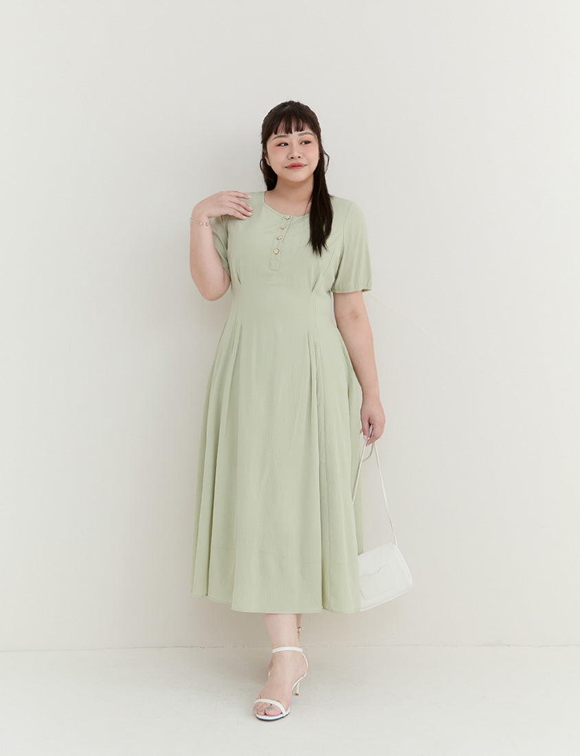 MISS. Elegant Tweed Puff Sleeve Textured Plus Size Maxi Dress