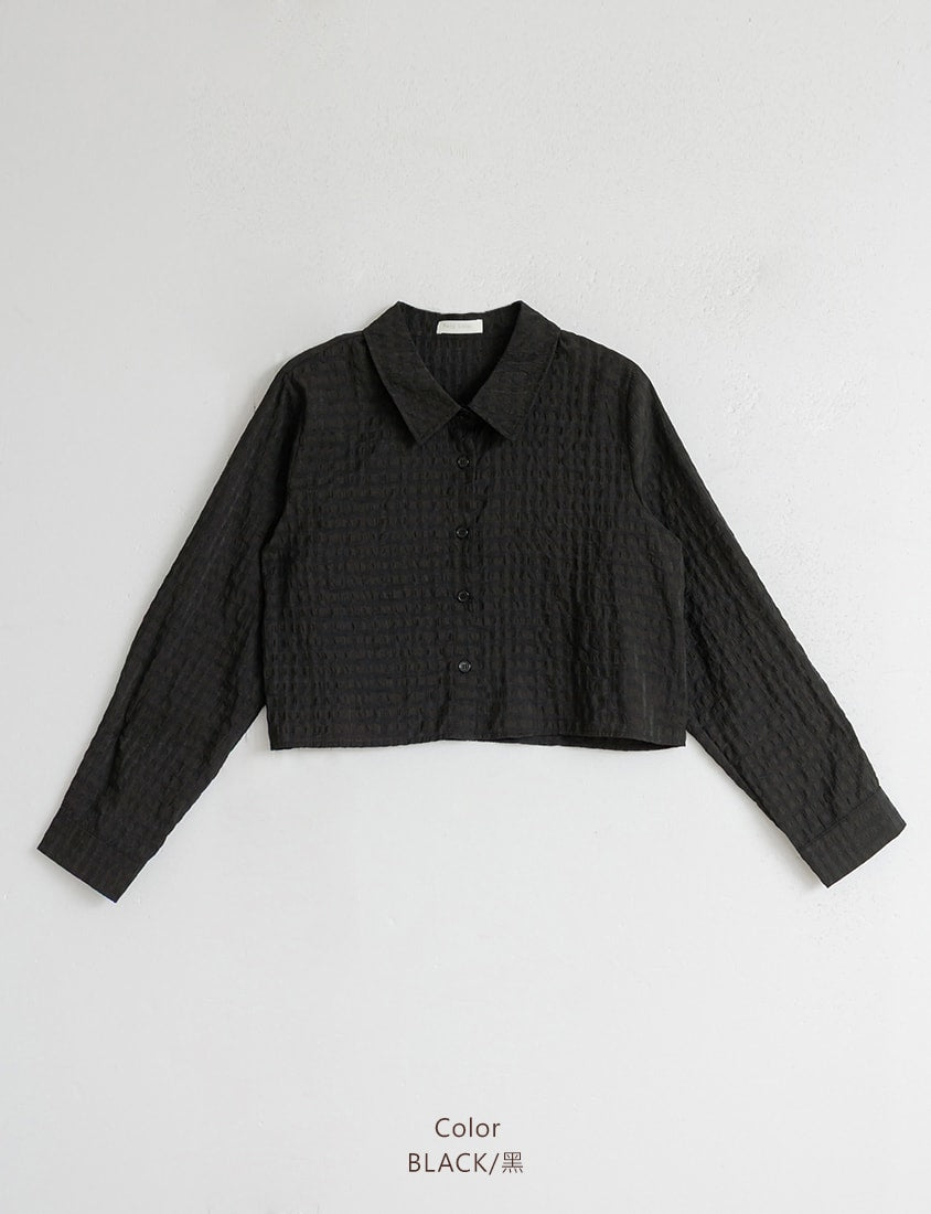 MISS. Sheer Plaid Cropped Plus Size Long Sleeve Shirt