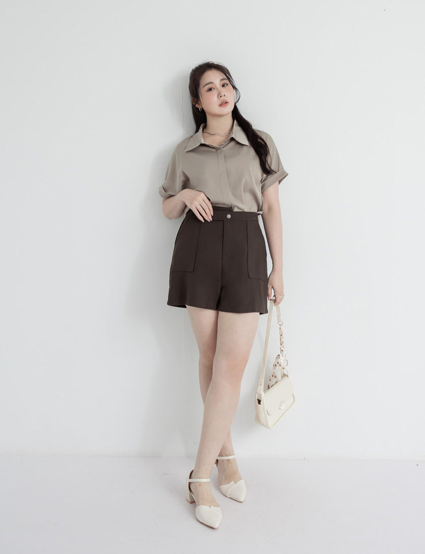 MISS. Minimal Satin Rolled Sleeve Plus Size Shirt