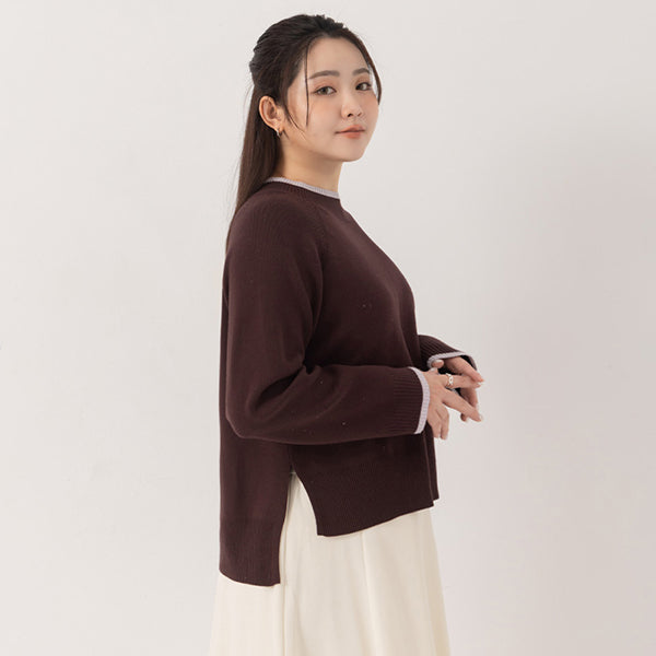 MISS. Versatile Round Neck Side Slit Colorblock Plus Size Knit Top