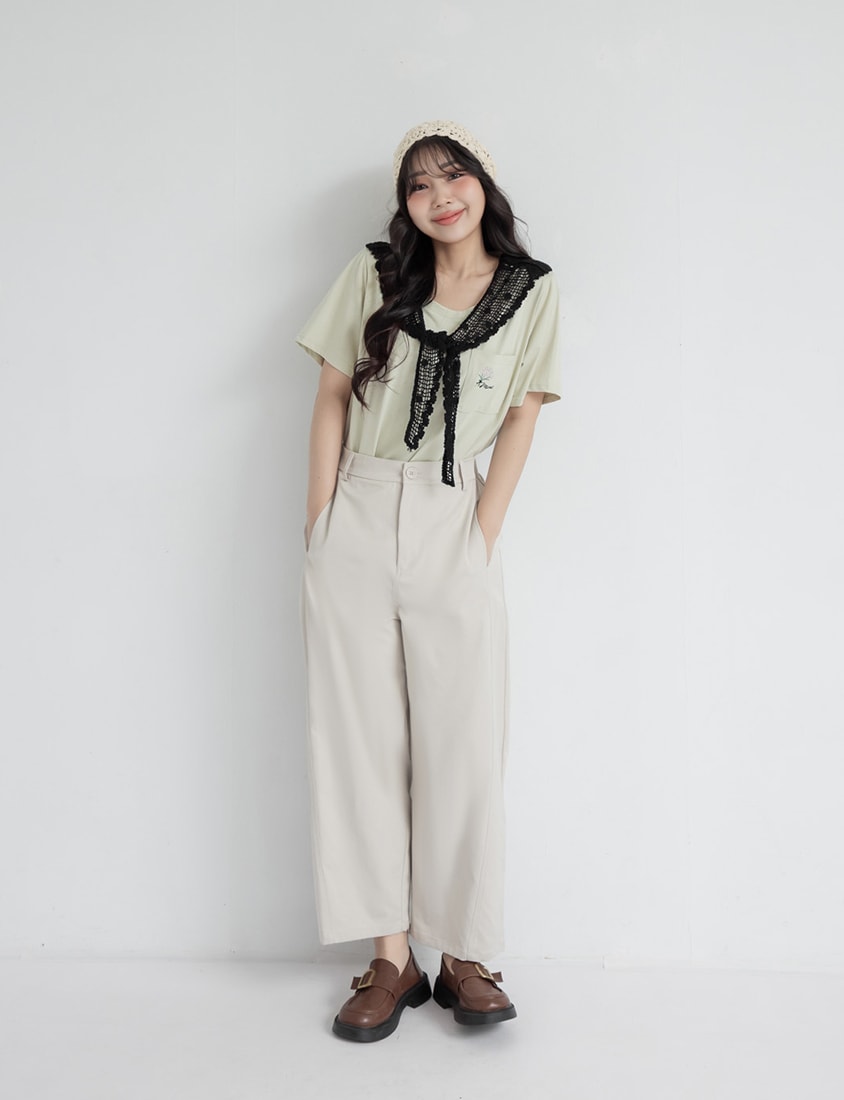 Sharp Curved Seam Twill Plus Size Pants