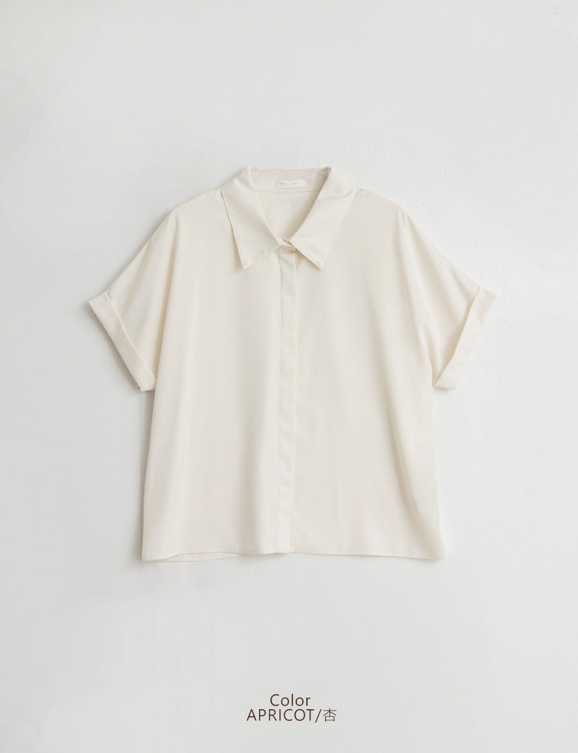 MISS. Minimal Satin Rolled Sleeve Plus Size Shirt