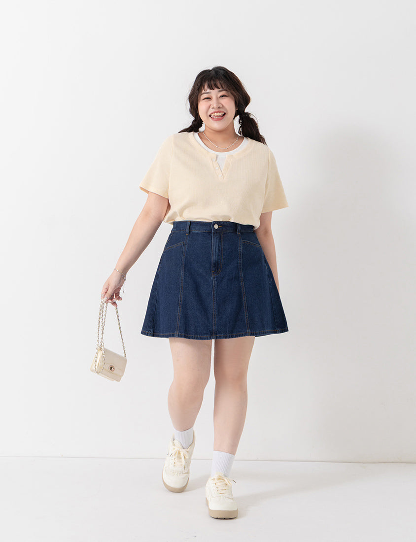 Waffle Knit Faux Two-Piece Plus Size Top