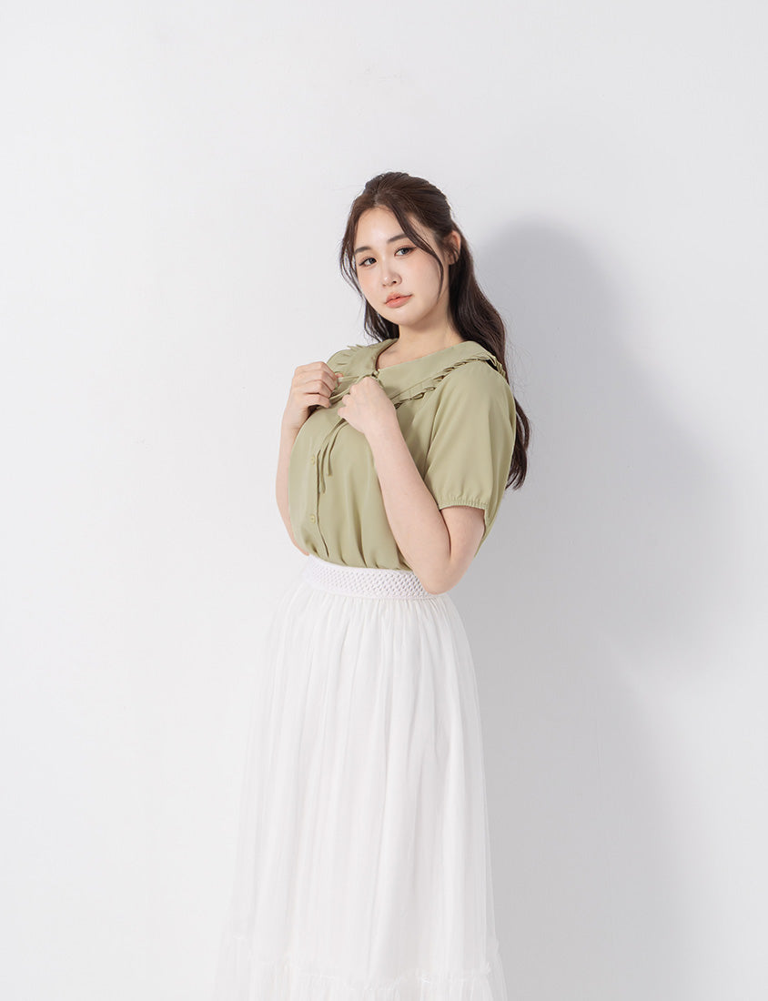 Statement Oversized Collar Tie-Waist Chiffon Plus Size Blouse