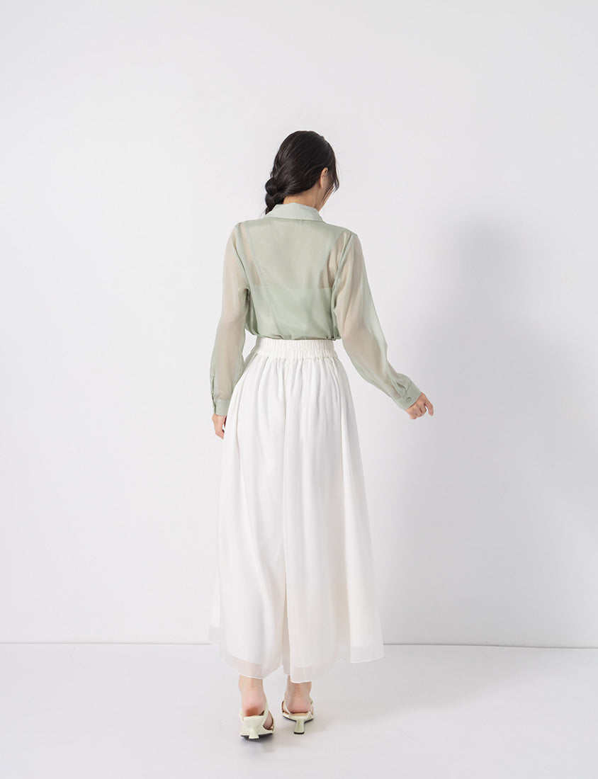 Wide Waistband Ethereal Sheer Plus Size Wide Leg Pants