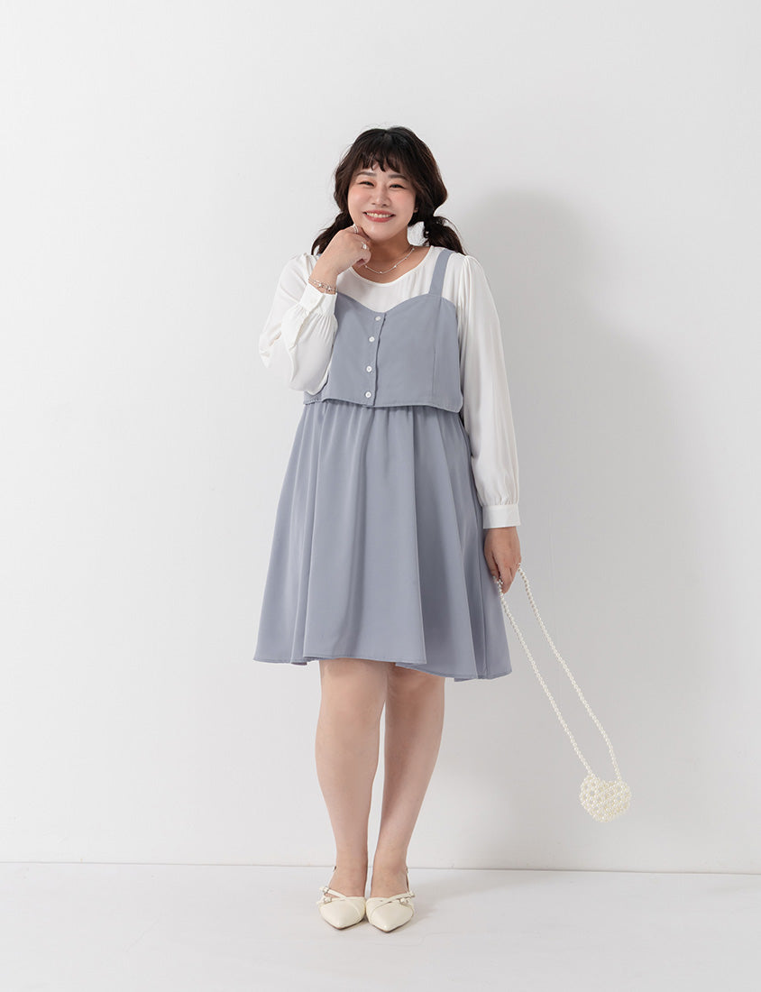 Sweet Slim Fit Faux Two-Piece Plus Size Mini Dress