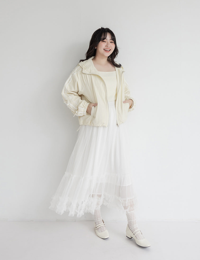 Lace Water-Repellent Hooded Plus Size Trench Coat