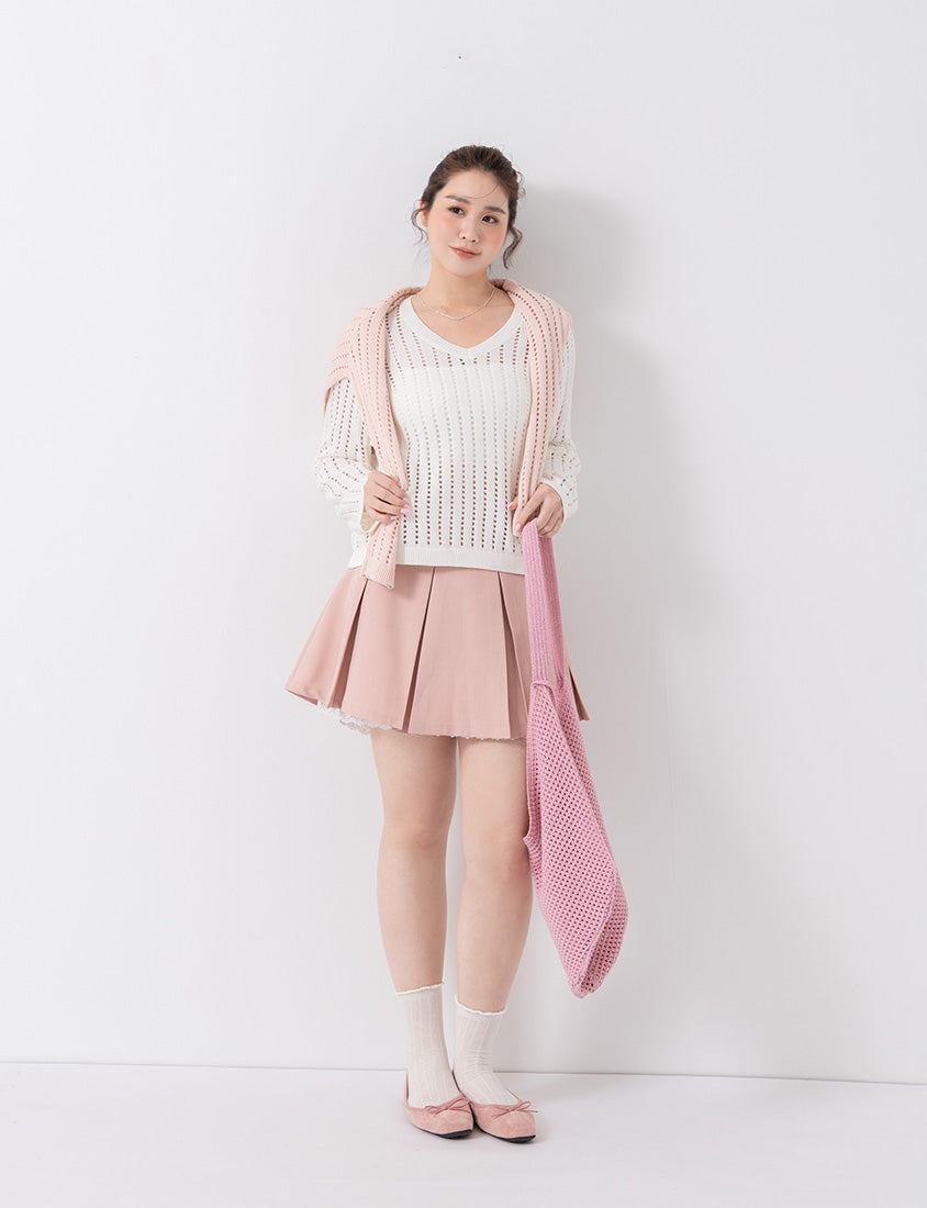 V-Neck Openwork Ribbed Knit Long Sleeve Plus Size Top