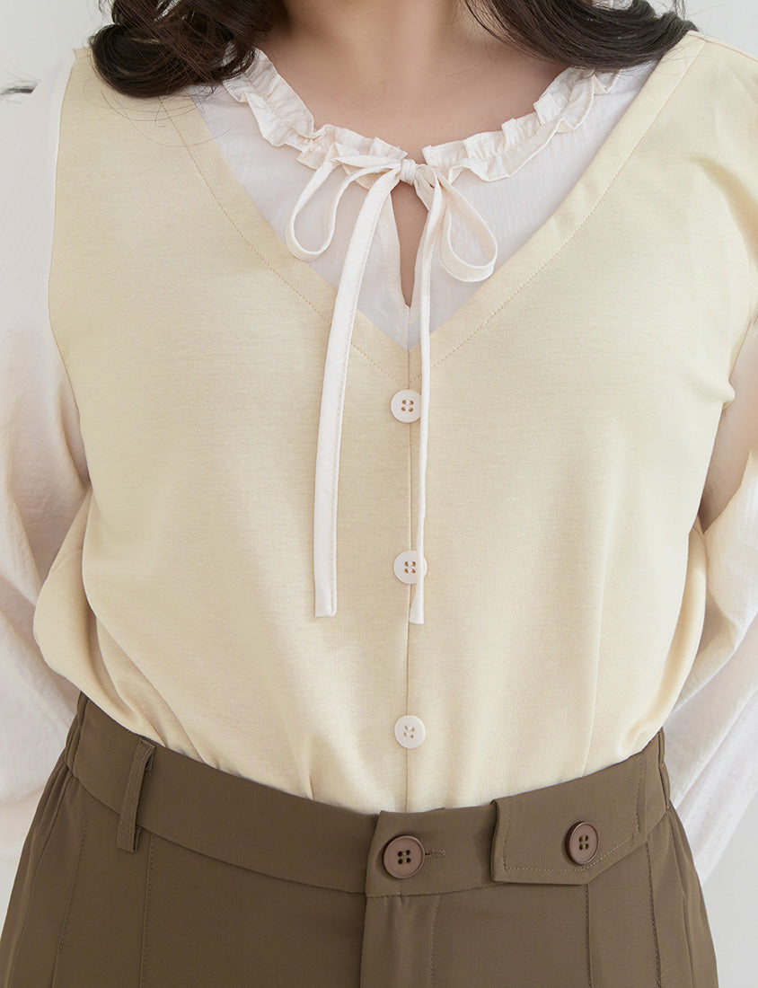 Romantic Ruffle Collar Faux Two Piece Plus Size Top