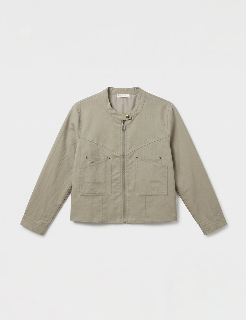 MUA! Lyocell Linen Contrast Stitch Plus Size Moto Jacket
