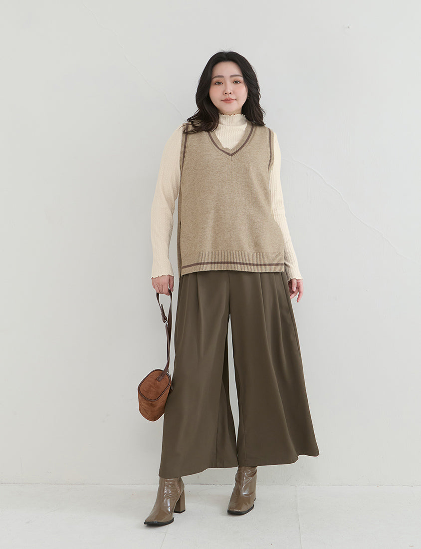 Asymmetrical Waist Pleated Chiffon Wide Leg Plus Size Pants