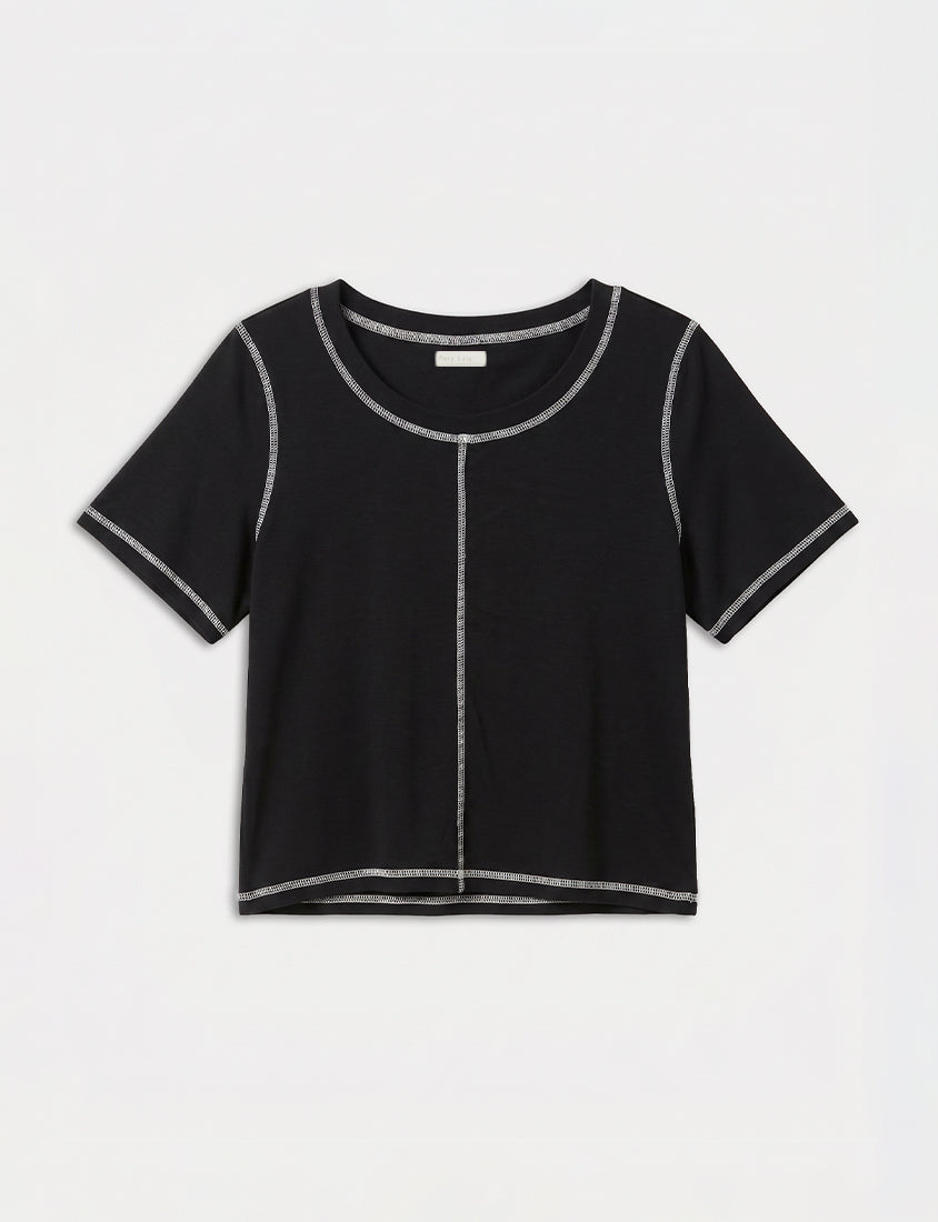 MUA! Cropped Contrast Stitch Short Sleeve Plus Size Tee