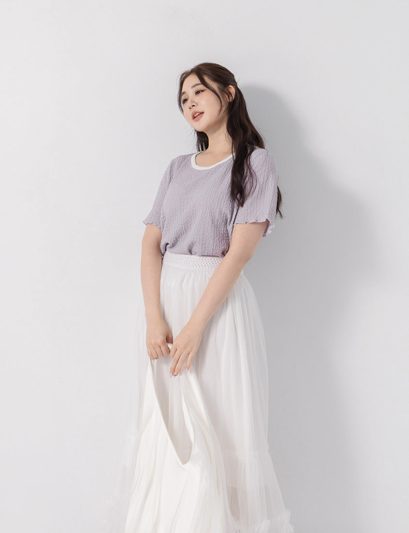 Sweet Colorful Contrast Trim Crinkle Plus Size Tee