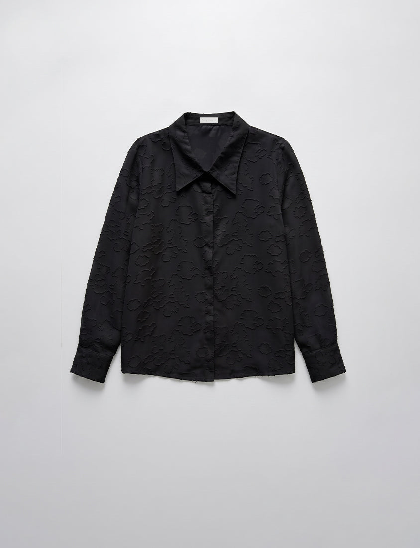 MISS. Japanese-Inspired Lace Sheer Jacquard Plus Size Shirt